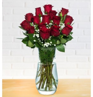 vazoda 15 kırmız gül